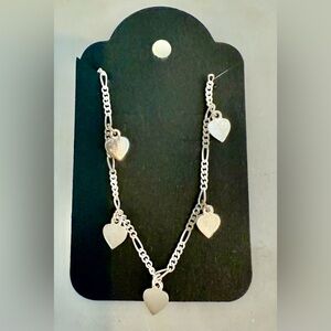 Sterling Silver Flat Hearts Charm Bracelet - Sterling Silver 925 Italy